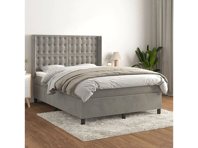 Sommier à lattes de lit et matelas Gris clair 140x200 Velours