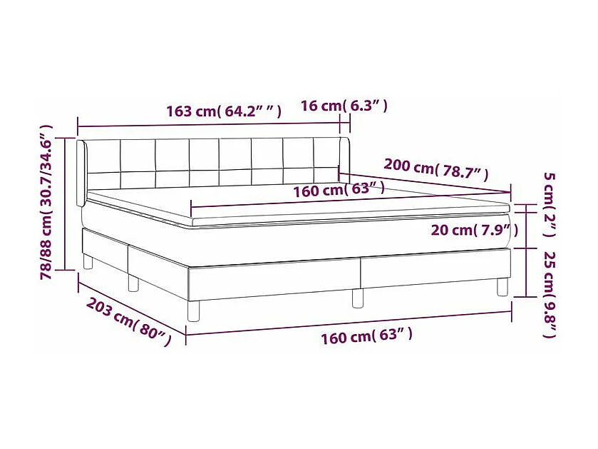 Sommier à lattes de lit avec matelas Gris foncé 160x200 Tissu