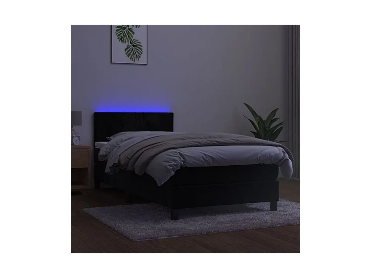 Sommier à lattes de lit avec matelas et LED Noir 90x200