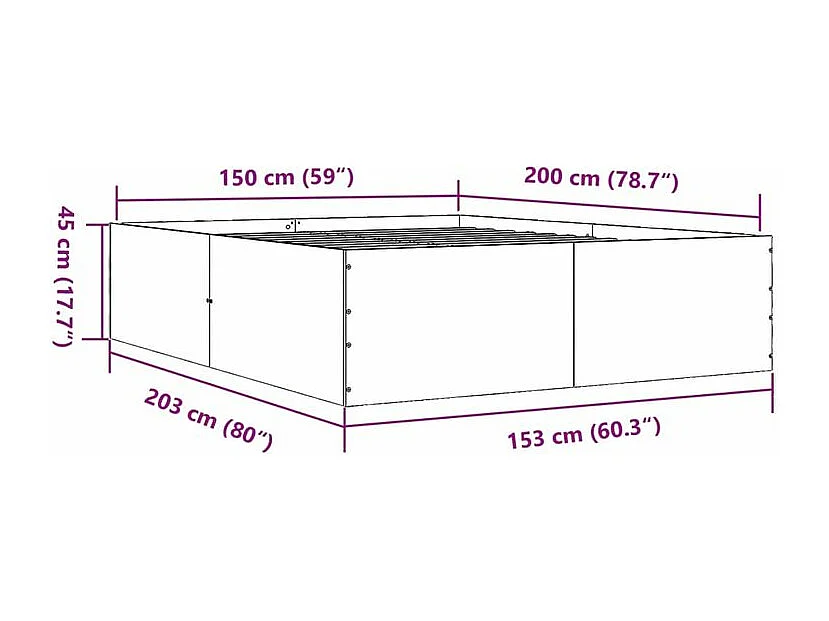 Cadre de lit gris béton 150x200 bois d'ingénierie