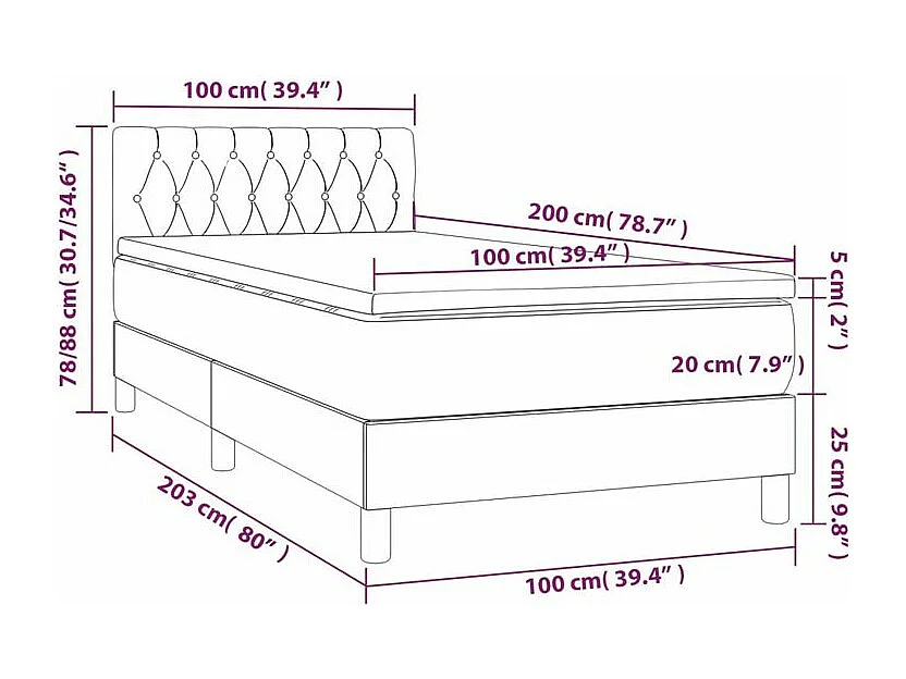 Sommier à lattes de lit matelas LED Gris clair 100x200 Tissu