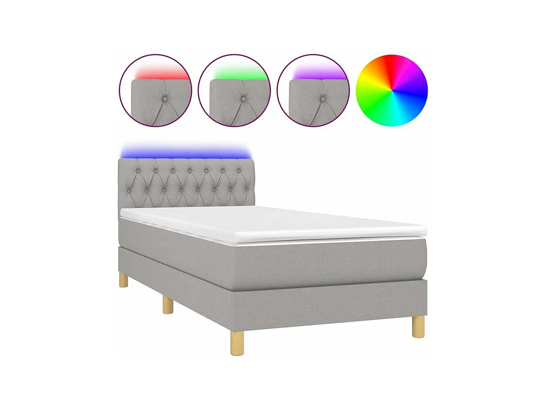 Sommier à lattes de lit matelas LED Gris clair 100x200 Tissu