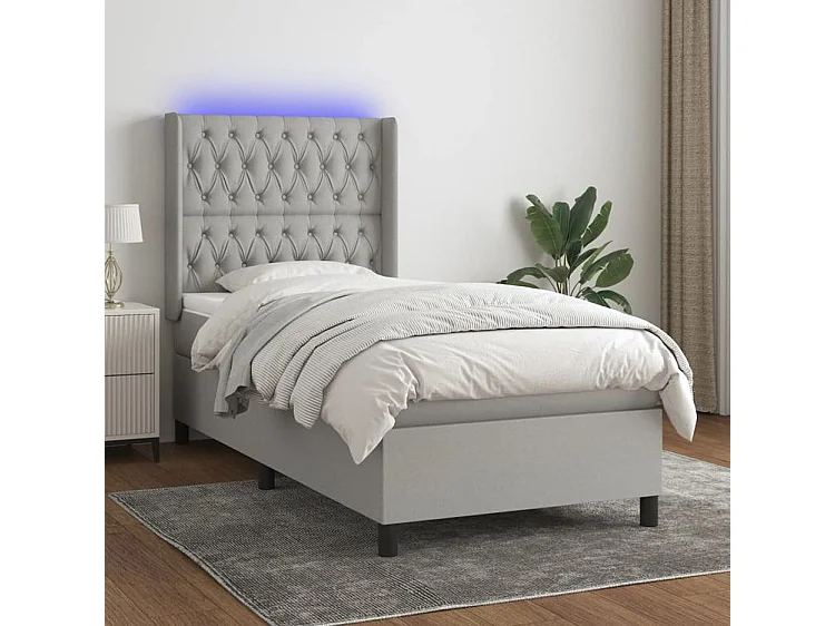 Sommier à lattes de lit matelas LED Gris clair 90x190 Tissu