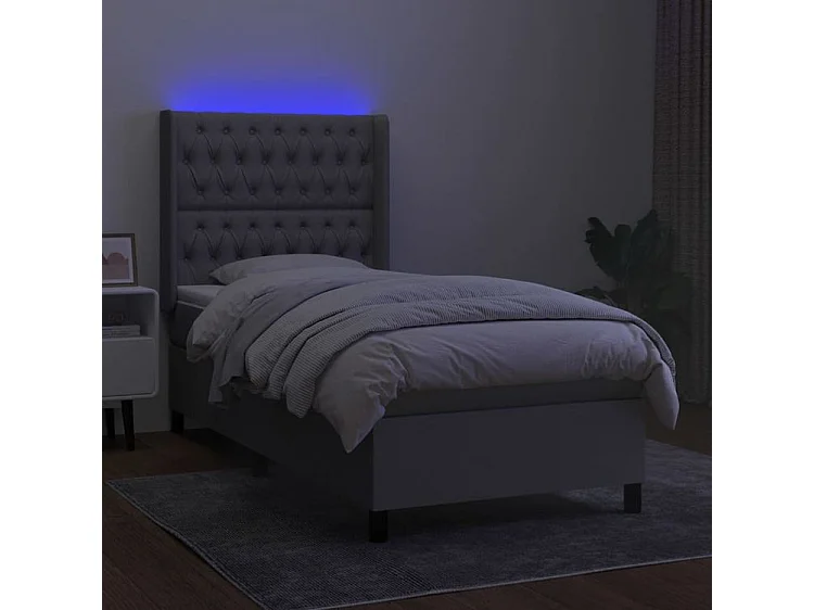 Sommier à lattes de lit matelas LED Gris clair 90x190 Tissu