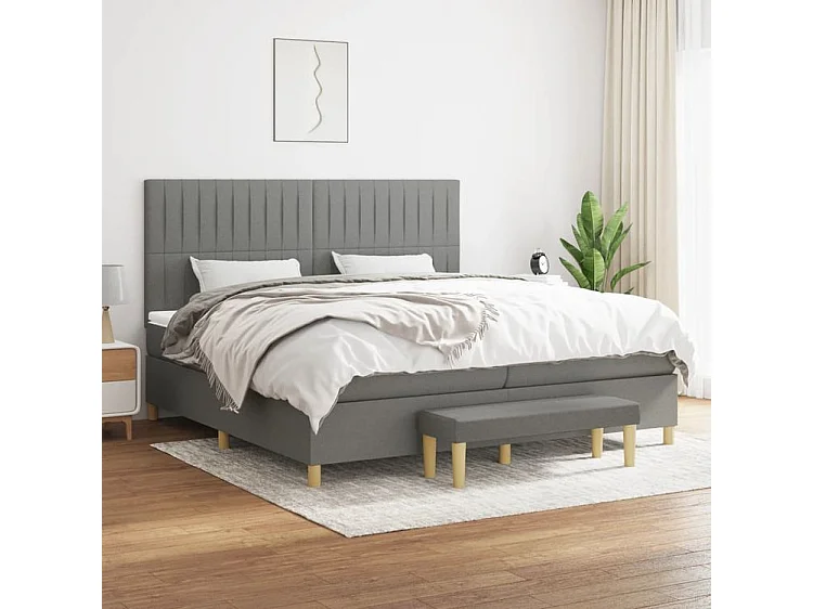 Sommier à lattes de lit avec matelas Gris foncé 200x200 Tissu