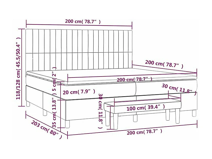 Sommier à lattes de lit avec matelas Gris foncé 200x200 Tissu