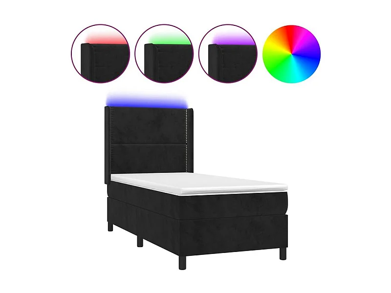 Sommier à lattes de lit matelas et LED Noir 80x200 Velours