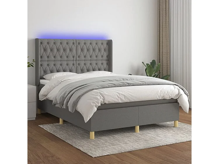 Sommier à lattes de lit matelas LED Gris foncé 140x200 Tissu