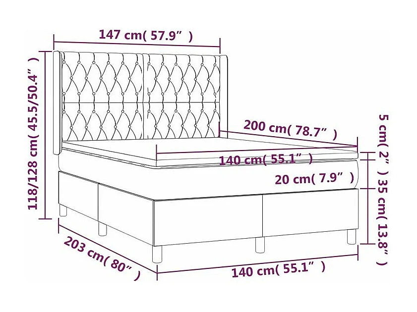 Sommier à lattes de lit matelas LED Gris foncé 140x200 Tissu