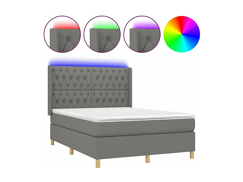 Sommier à lattes de lit matelas LED Gris foncé 140x200 Tissu