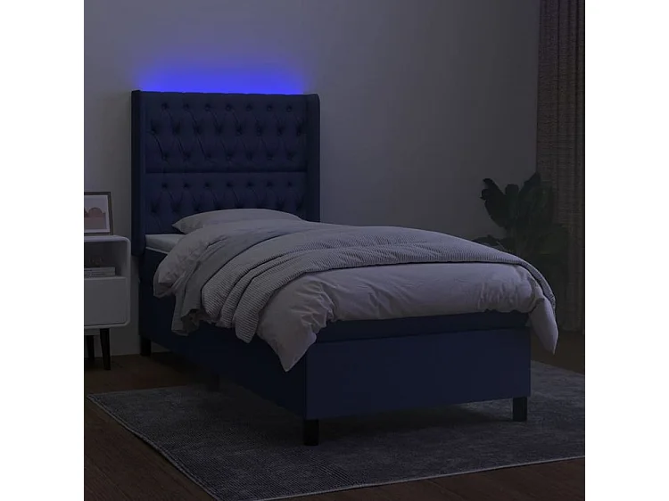 Sommier à lattes de lit matelas et LED Bleu 100x200 Tissu