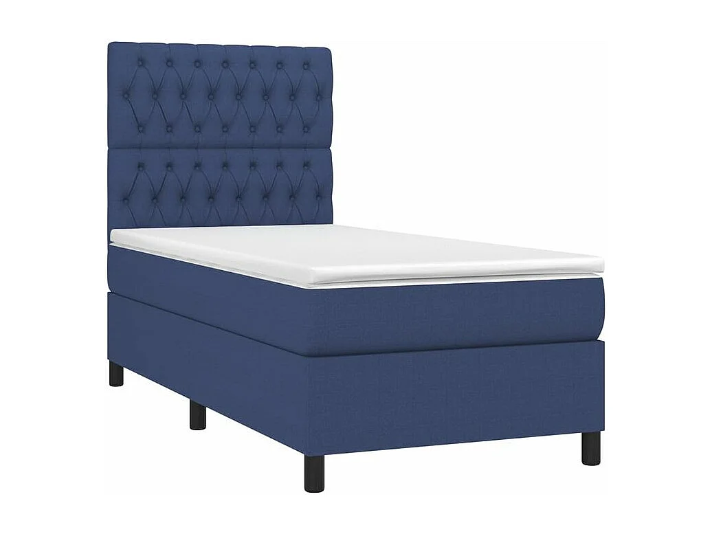 Sommier à lattes de lit avec matelas et LED Bleu 90x190 Tissu