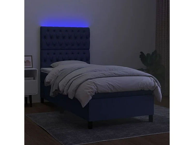 Sommier à lattes de lit avec matelas et LED Bleu 90x190 Tissu
