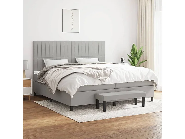 Sommier à lattes de lit avec matelas Gris clair 200x200 Tissu