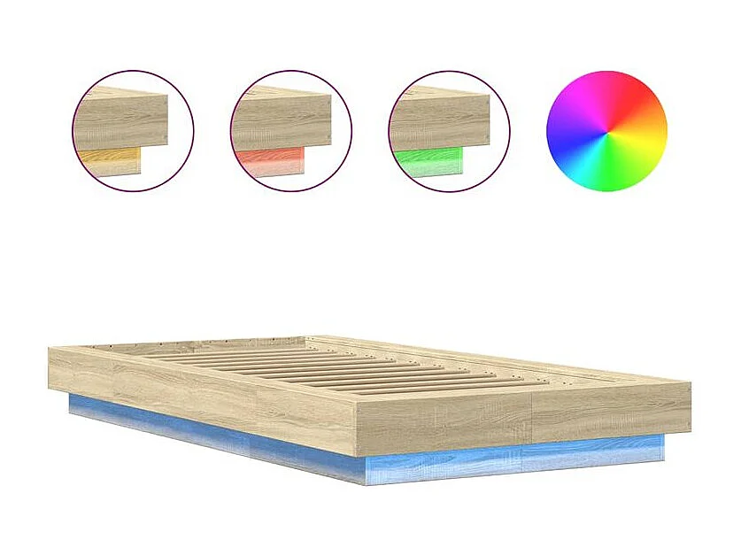 Cadre de lit avec lumières LED chêne sonoma 75x190