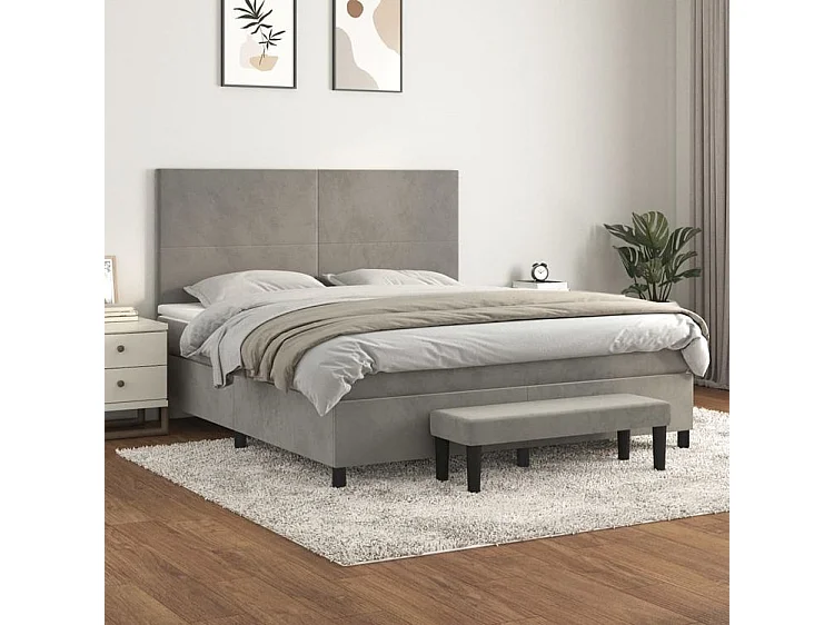 Sommier à lattes de lit et matelas Gris clair 160x200 Velours