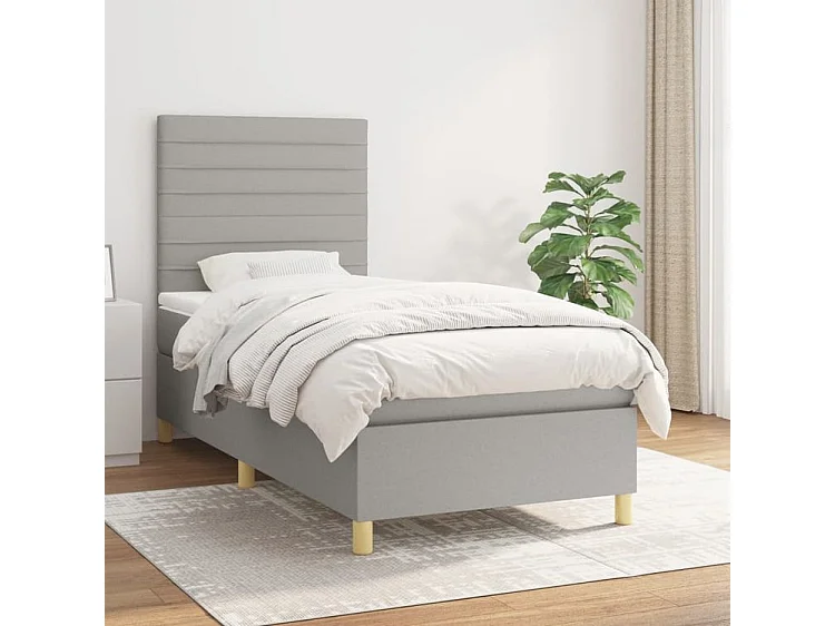 Sommier à lattes de lit avec matelas Gris clair 100x200 Tissu