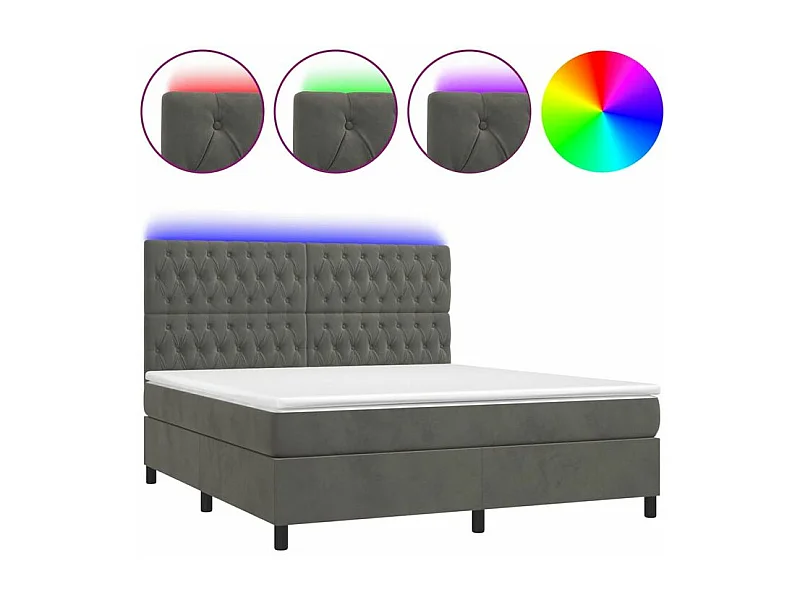 Sommier à lattes de lit matelas et LED Gris foncé 180x200
