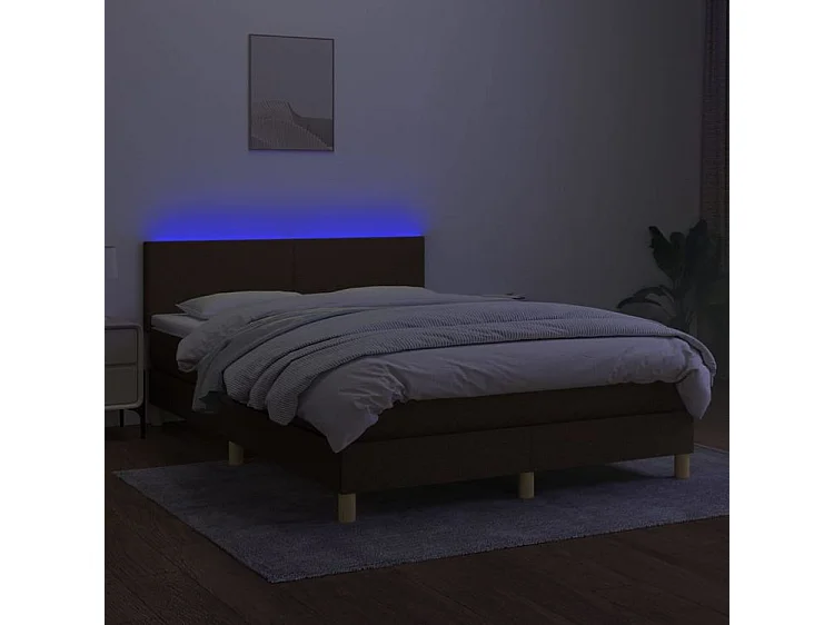 Sommier à lattes de lit matelas et LED Marron foncé 140x200