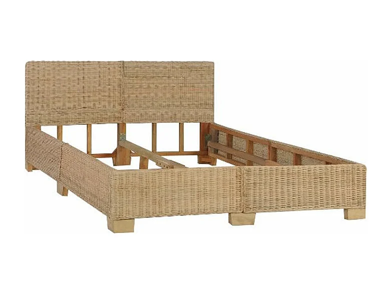 Lit adulte rotin clair et bois d'acajou Patsie 140x200