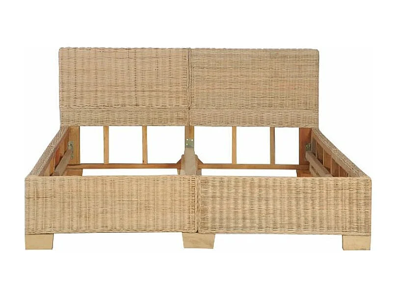 Lit adulte rotin clair et bois d'acajou Patsie 140x200