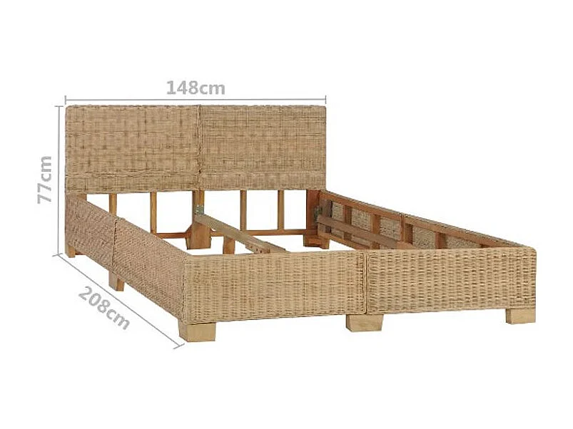 Lit adulte rotin clair et bois d'acajou Patsie 140x200