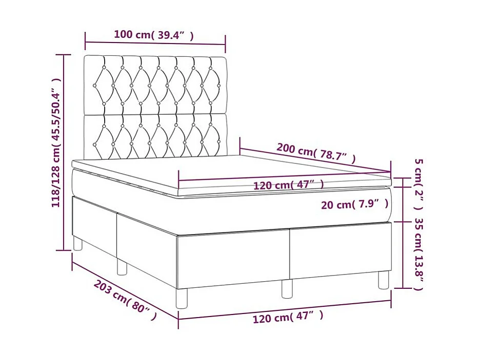 Sommier à lattes de lit matelas et LED Rose 120x200 Velours