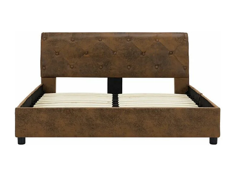 Lit adulte simili cuir marron et pieds métal noir Meyza 140x200