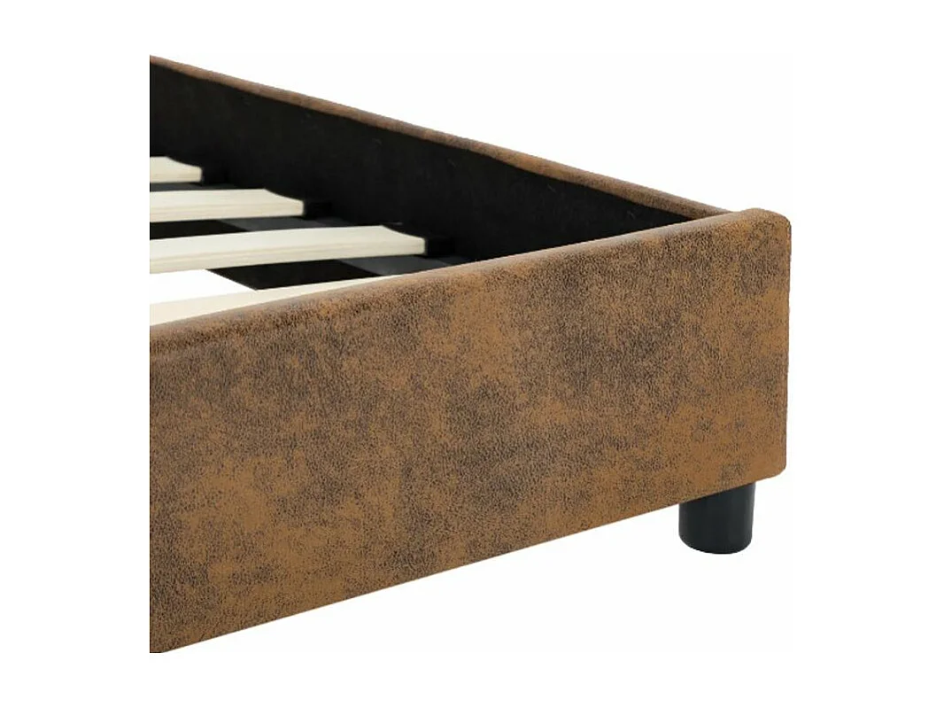 Lit adulte simili cuir marron et pieds métal noir Meyza 140x200