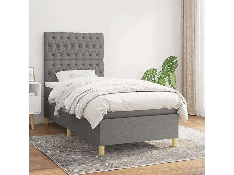 Sommier à lattes de lit avec matelas Gris foncé 100x200 Tissu
