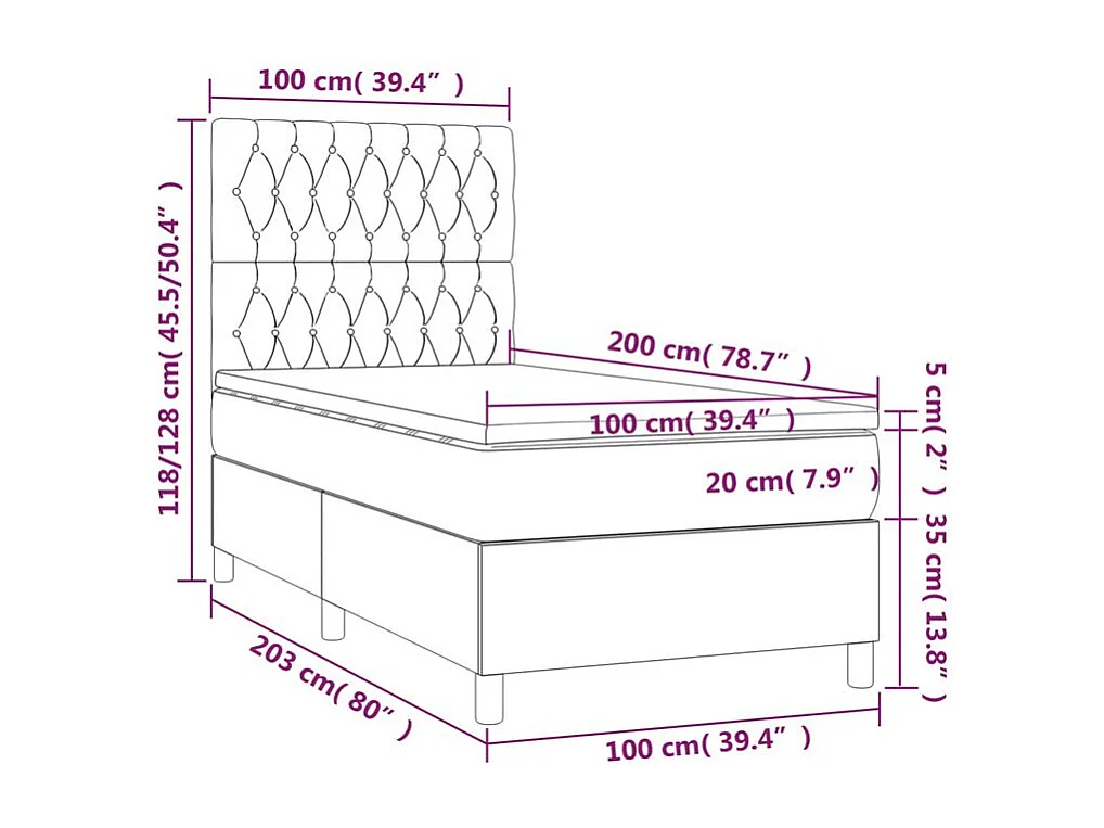 Sommier à lattes de lit avec matelas Gris foncé 100x200 Tissu