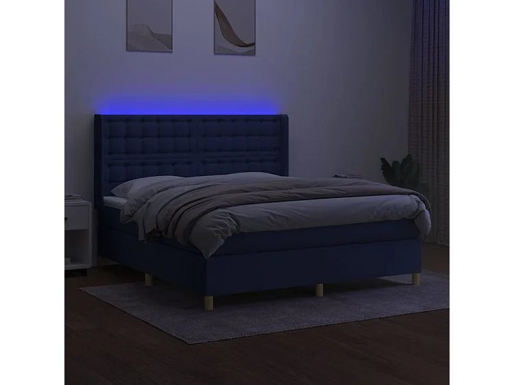 Sommier à lattes de lit matelas et LED Bleu 180x200 Tissu