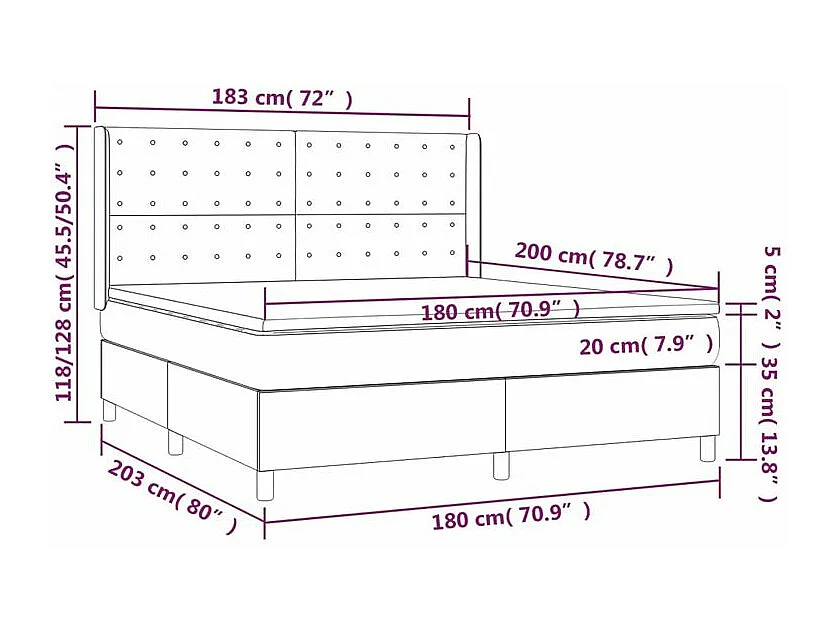 Sommier à lattes de lit matelas et LED Bleu 180x200 Tissu