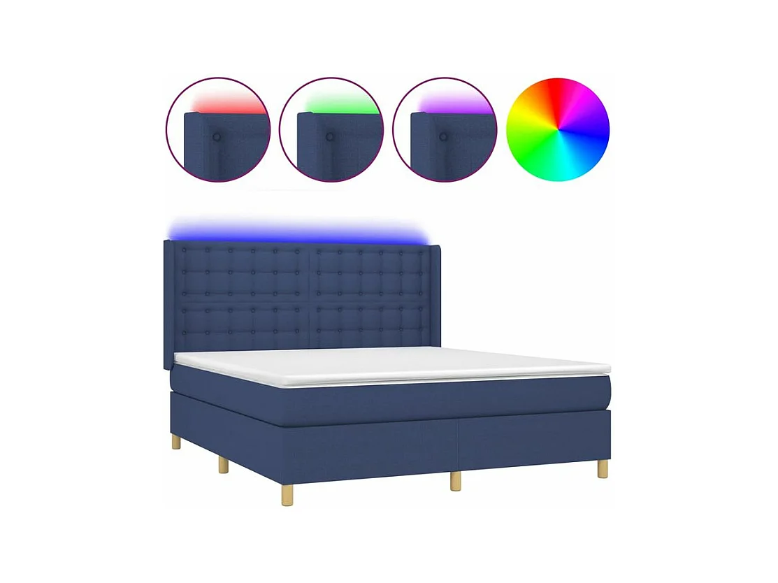 Sommier à lattes de lit matelas et LED Bleu 180x200 Tissu
