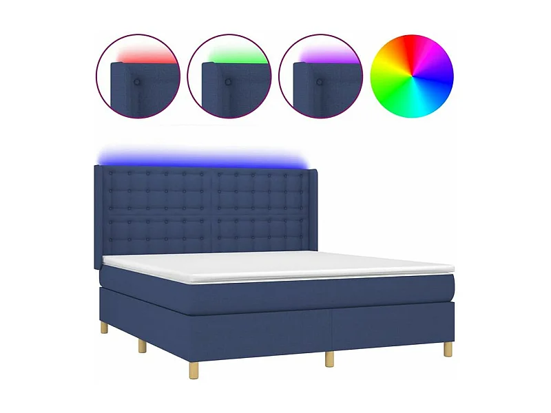 Sommier à lattes de lit matelas et LED Bleu 180x200 Tissu