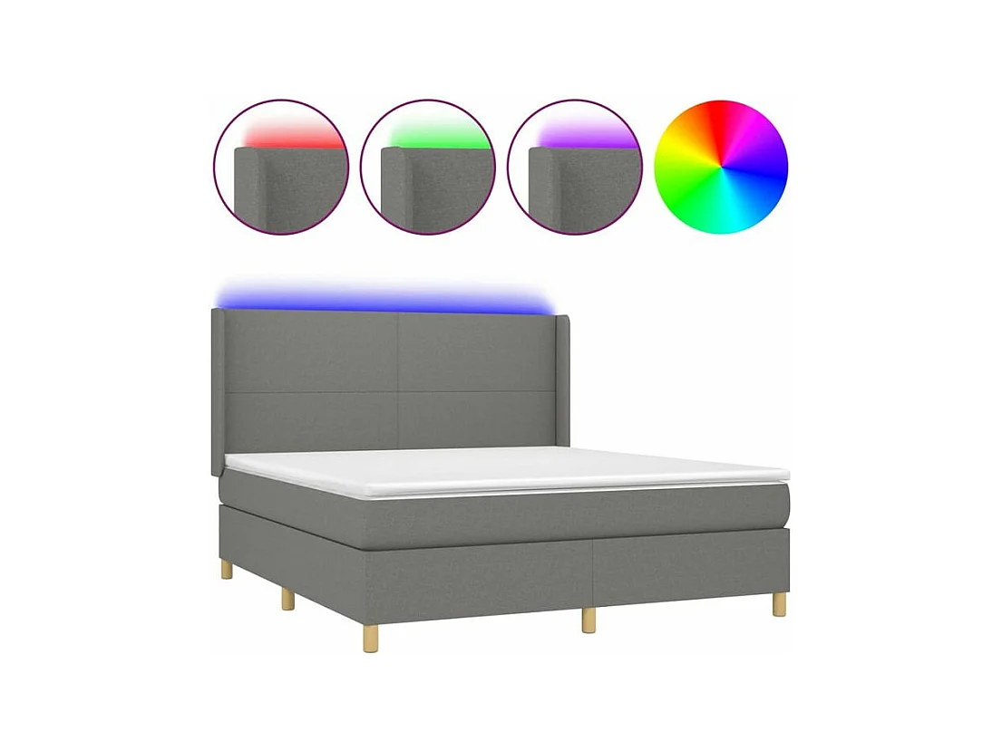 Sommier à lattes de lit matelas LED Gris foncé 180x200 Tissu