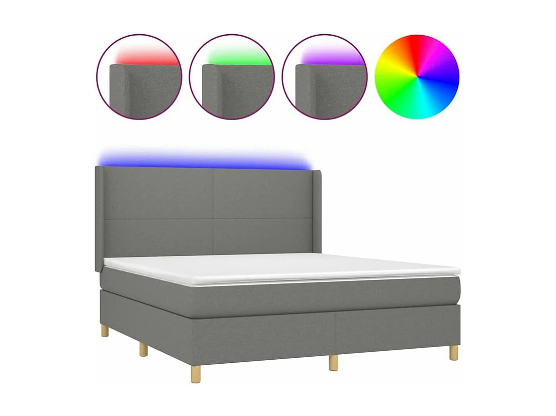 Sommier à lattes de lit matelas LED Gris foncé 180x200 Tissu