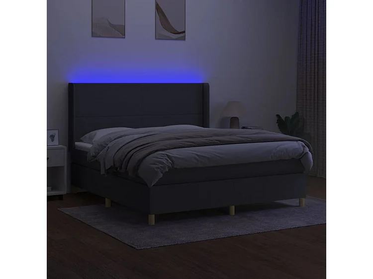 Sommier à lattes de lit matelas LED Gris foncé 180x200 Tissu