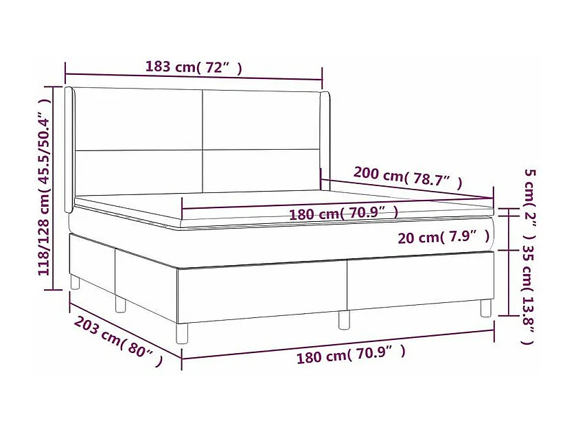 Sommier à lattes de lit matelas LED Gris foncé 180x200 Tissu