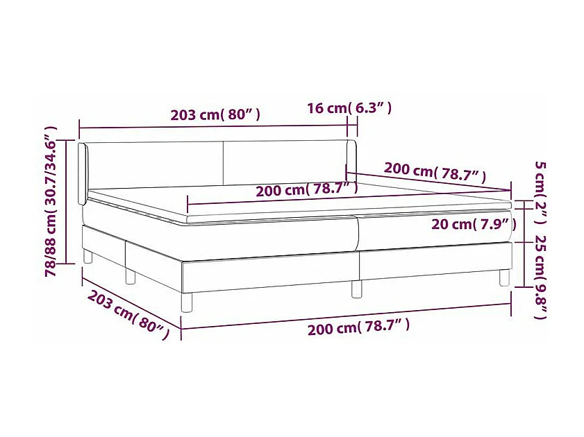 Sommier à lattes de lit avec matelas Gris foncé 200x200 Tissu