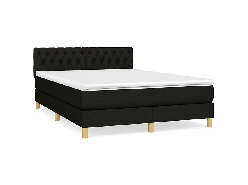 Sommier à lattes de lit avec matelas Noir 140x200 Tissu