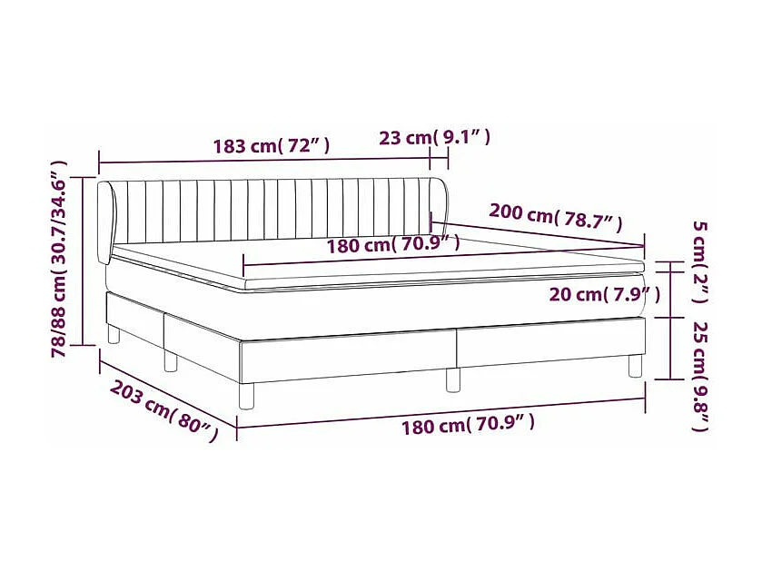 Sommier à lattes de lit avec matelas Noir 180x200 Velours