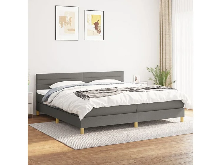 Sommier à lattes de lit avec matelas Gris foncé 200x200 Tissu