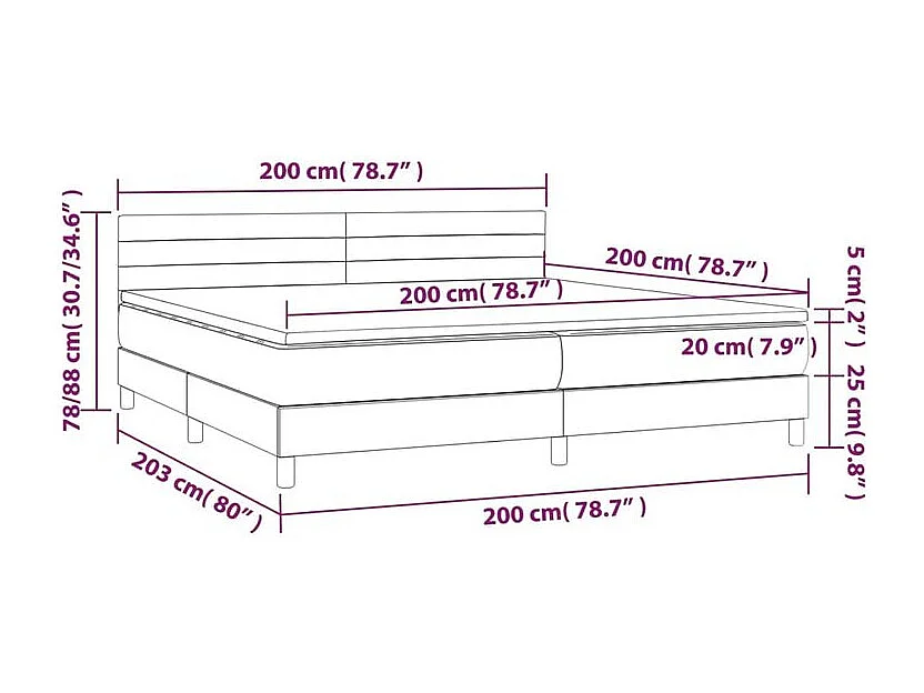 Sommier à lattes de lit avec matelas Gris foncé 200x200 Tissu