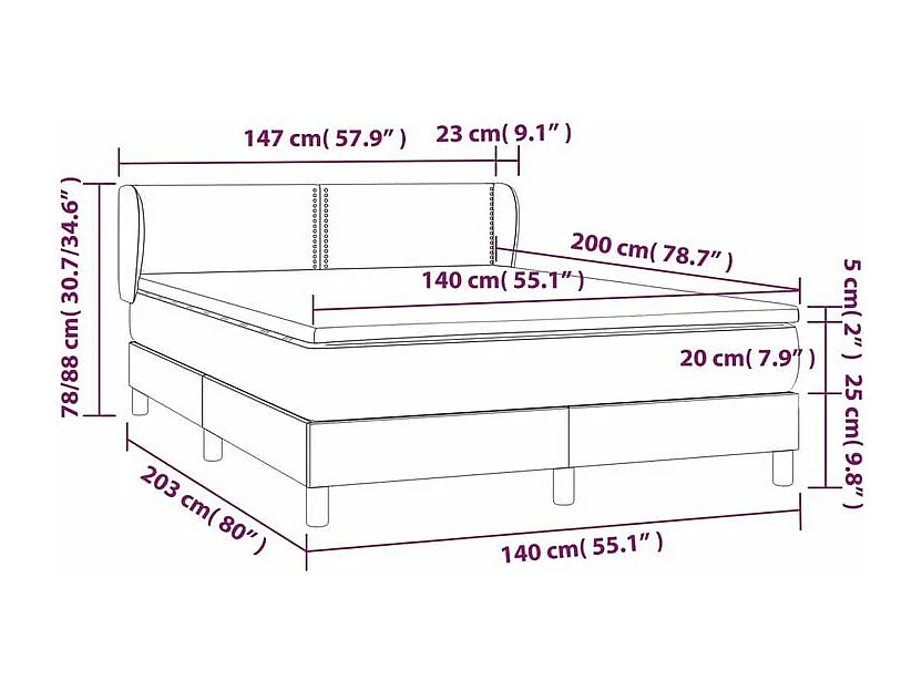 Sommier à lattes de lit avec matelas Crème 140x200 Tissu