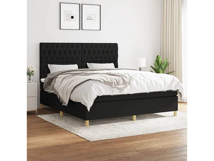 Sommier à lattes de lit avec matelas Noir 180x200 Tissu