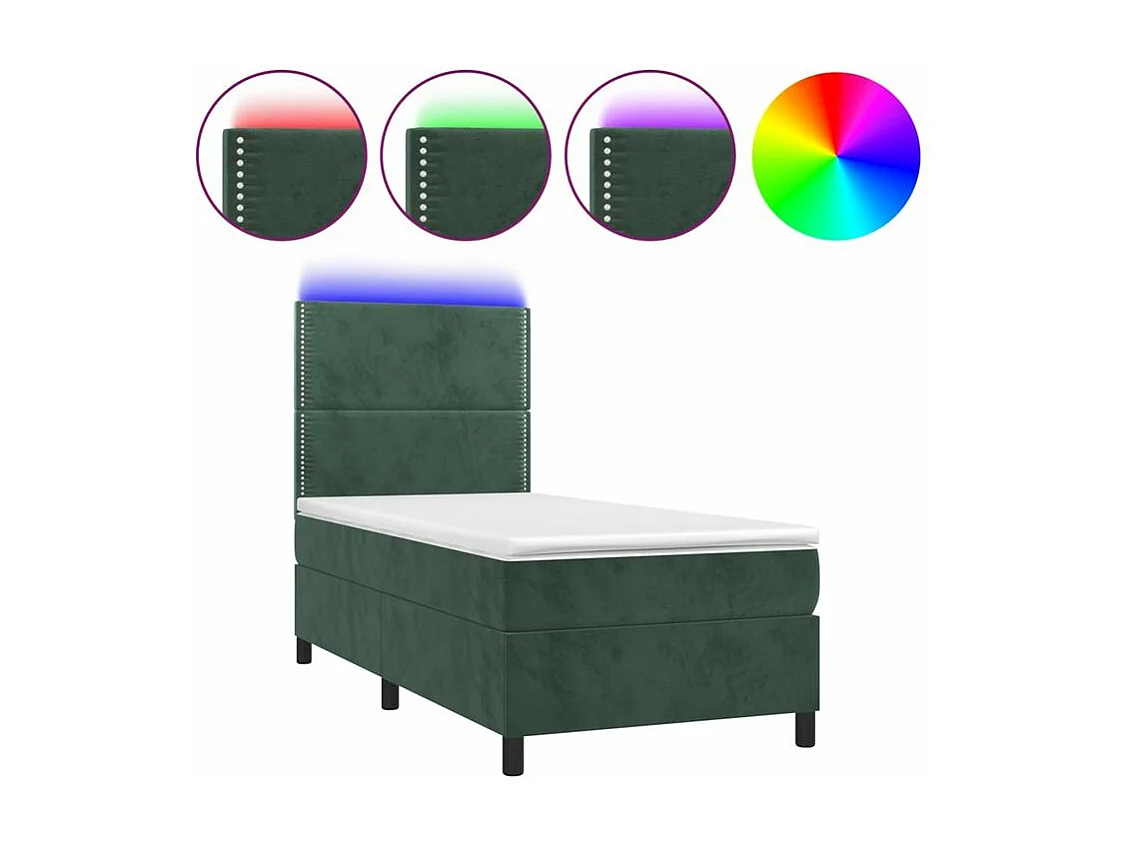 Sommier à lattes de lit avec matelas et LED Vert foncé 90x200