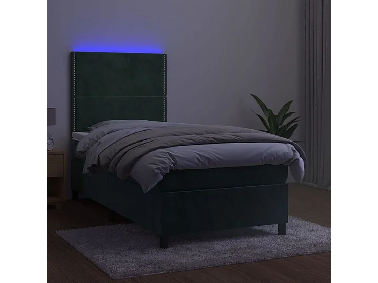 Sommier à lattes de lit avec matelas et LED Vert foncé 90x200