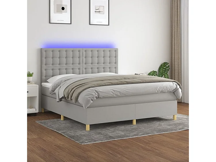 Sommier à lattes de lit et matelas et LED Gris clair 180x200