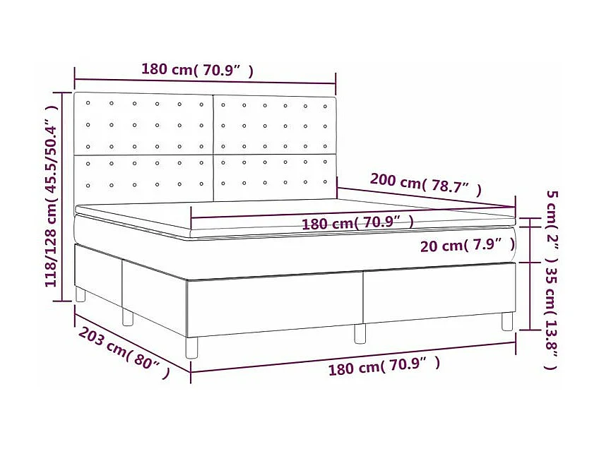 Sommier à lattes de lit et matelas et LED Gris clair 180x200